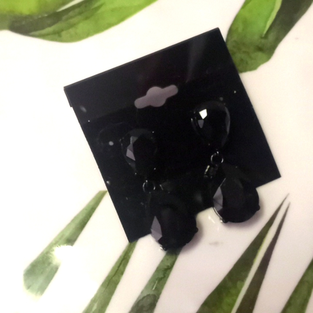 Jet Black Rhinestone Tear Drop Earrings